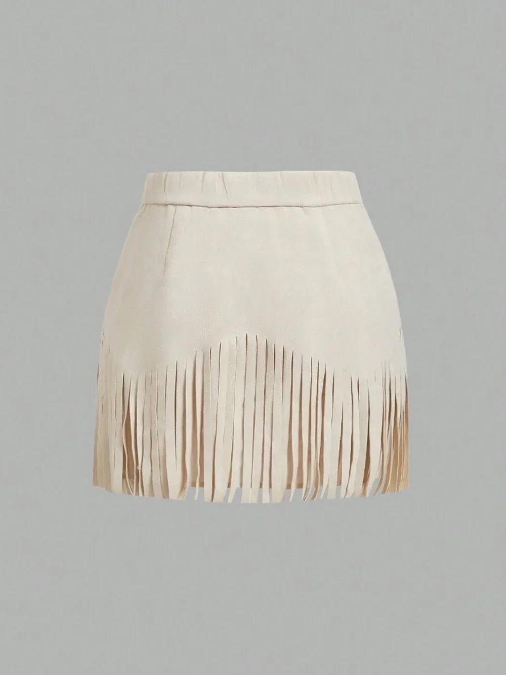 Apricot Casual Women's Hippie Rivet Fringe Suede A-Line Skirt